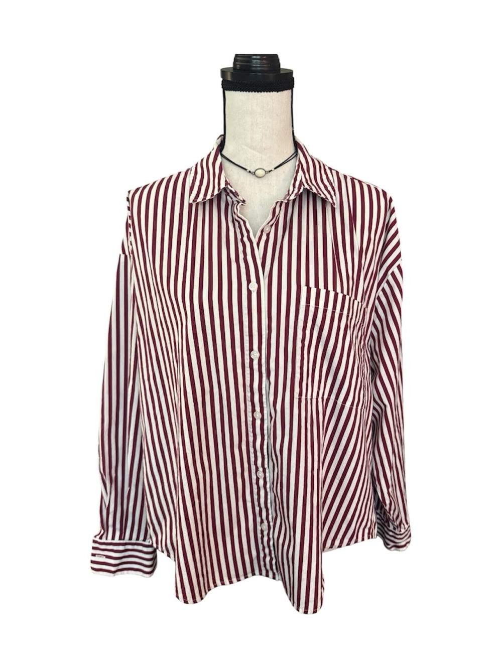 Pistola Burgundy White Striped Button Front Shirt Medium Oversized Top